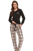 Bawełniana piżama damska długa w kratę PM.5202, czarna