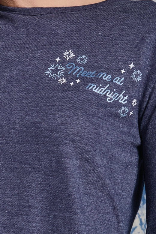 Miękka piżama damska z metalicznym napisem i kokardką DENISA, granatowa