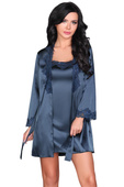 KOMPLET 3 części: satynowy szlafrok+ koszulka+ stringi JACQUELIN navy blue