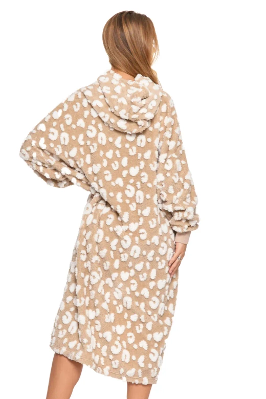 Ciepła kocobluza z kapturem w cętki PDD4500-009, beż