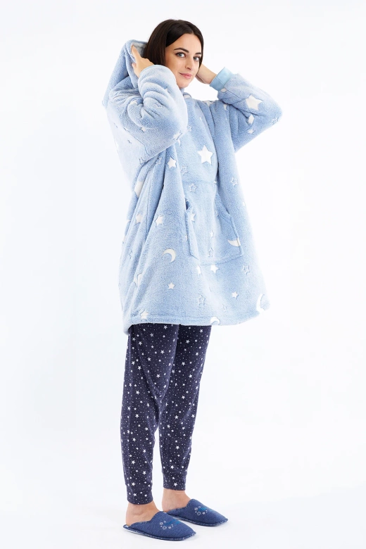 Ciepła kocobluza w gwiazdki świecące w ciemności MILANA, błękitna