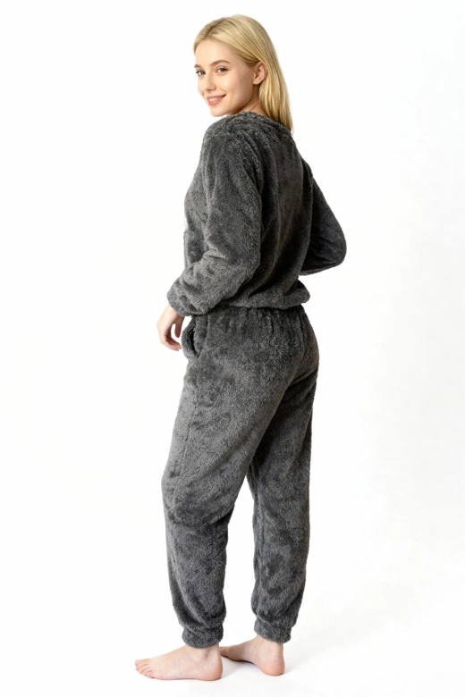 Ciepła miękka damska piżama z polaru soft słodka PINGWIN, grafit