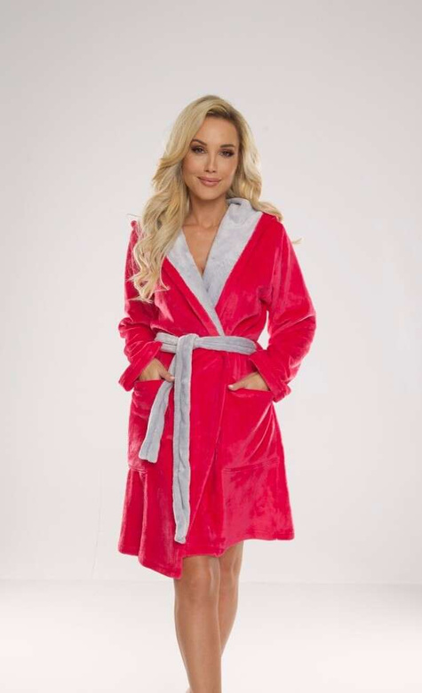 Szlafrok De Lafense 627 Soraya krótki S-XL damski szary ciemny-malina