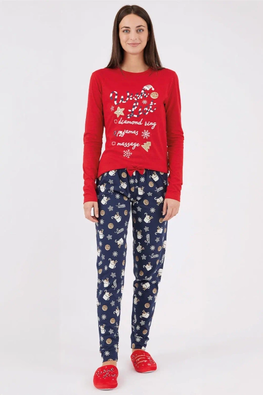 Bawełniana piżama damska Natalie z gwiazdkami, czerwień