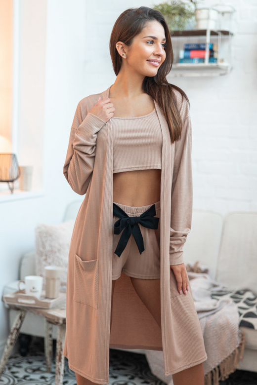 Sensis kardigan typu homewear w prążki LAIDA, beżowy