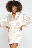 Satynowy szlafroczek z koronką GINA, ecru