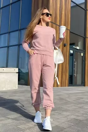 Modny komplet damski/dres ze ściągaczami Wenezja, pudrowy