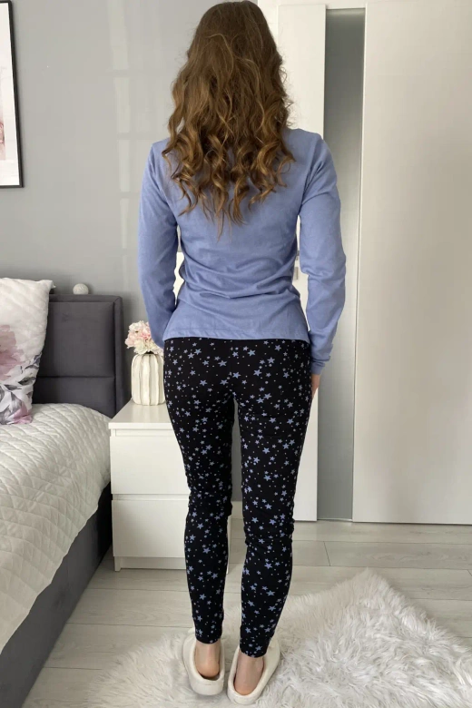 Bawełniana Długa Piżama Damska GIRLY w gwiazdy, niebieska