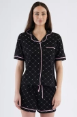 Bawełniana Zapinana Koszulowa Piżama Coraline, Czarna