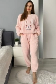 Ciepła miękka damska piżama z polaru słodki królik BUNY, róż