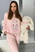 Ciepła miękka damska piżama z polaru słodki królik BUNY, róż