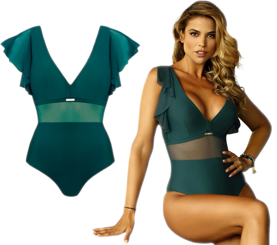 Strój jednoczęściowy z falbaną Canoy 16 polski, zielony