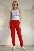 Spodnie dresowe jogger ze ściągaczami i kieszeniami damskie, czerwone