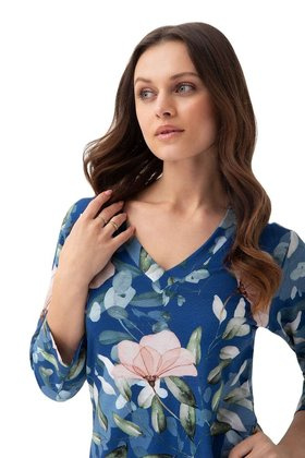 Koszula Luna 197 3/4 S-2XL damska niebieski-kwiaty