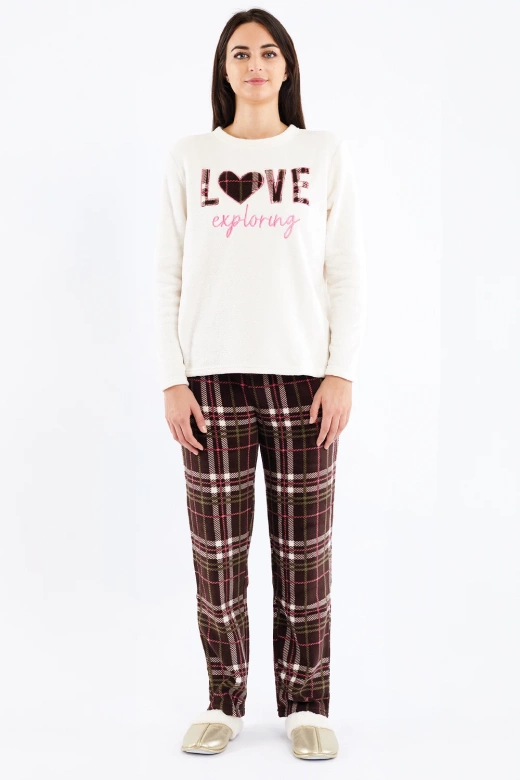 Ciepła polarowa piżama damska z napisem LILIANA, biała