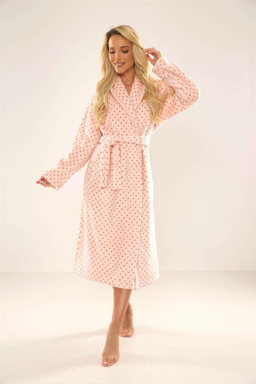 Szlafrok De Lafense 548 Melanie długi S-2XL malinowy-kropki