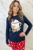 Bawełniana piżama damska Natalie z ciasteczkami, granat