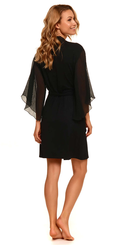 Kimonowy szlafrok z plisami 4411 bambus, czarny