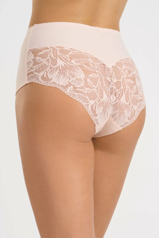 Koronkowe figi z wysokim stanem Leila, Cipria/beż
