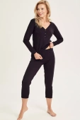Piżama damska miękka bawełna w prążek Sisi 3003, czarna