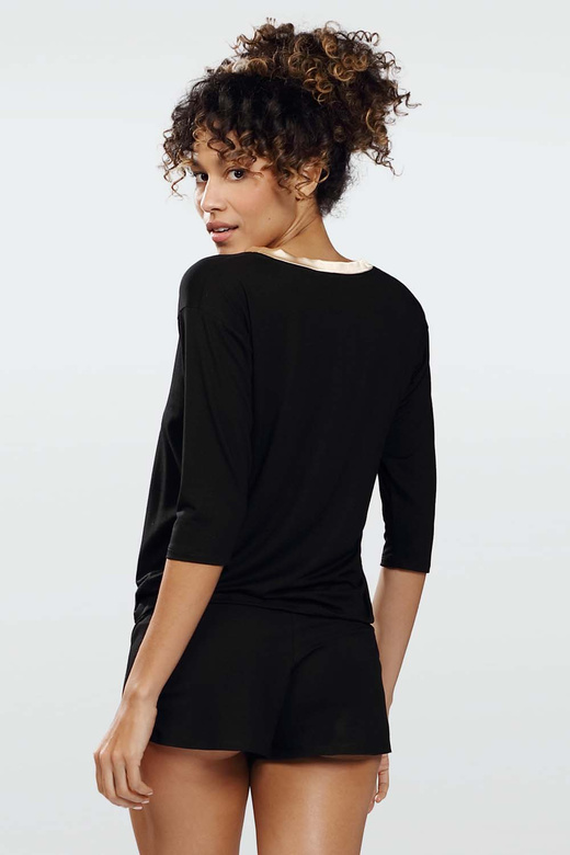 Piżama z miękkiej wiskozy z rękawem 3/4 Edith, czarna