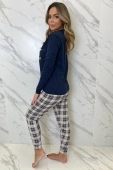 Piżama Bessy z aplikacją i spodniami w kratę, granat