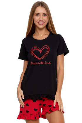 Polska piżama z bawełny oraz nadrukiem 4000-001, czarna