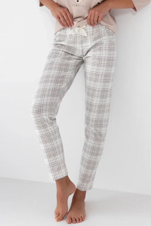 Długa piżama damska z bawełny GAIA, beżowa