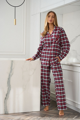 Piżama L&L 2475 Roxy dł/r S-2XL rozpinana damska czerwony