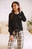 Bawełniana piżama damska długa w kratę PM.5202, czarna