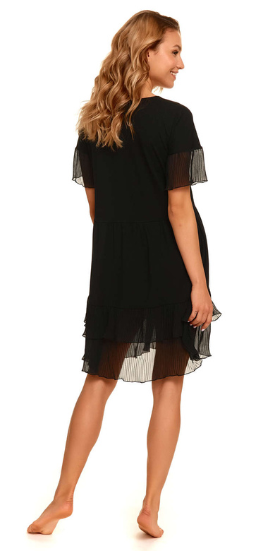 Koszula nocna z plisowanym szyfonem 4412 bambus, czarna