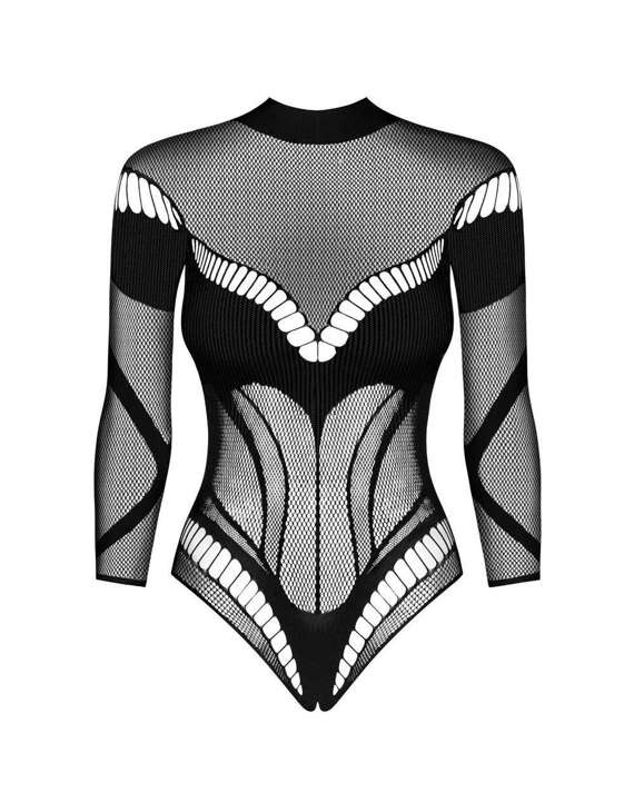 Seksowne otwarte body B135 długi rękaw, czerń