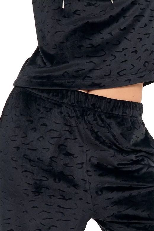 Piżama damska, welurowy miękki dres PDD4300-010, czerń