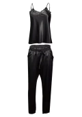 Satynowa piżama koszulka + długie spodnie DAY, czerń