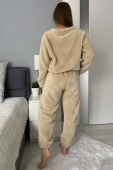 Ciepła miękka damska piżama z polaru soft słodka LAMA, beż