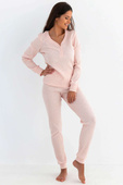 Piżama z miękkiej dzianinny długa prążek ELLA, róż