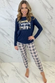 Piżama Bessy z aplikacją i spodniami w kratę, granat