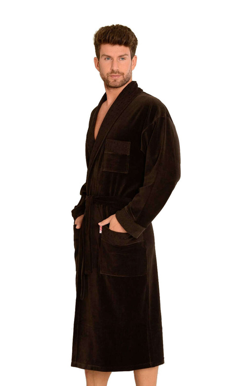 Szlafrok De Lafense 712 Welur długi M-2XL męski granatowy