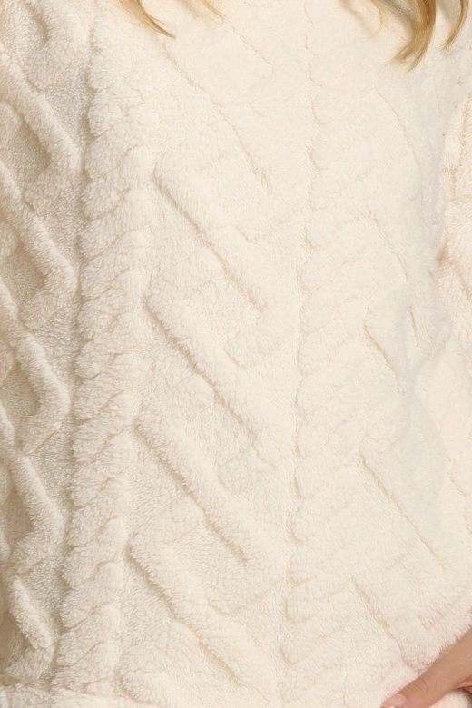Ciepła piżama damska z pluszową bluzą i spodniami palazzo SOFIE, kremowa