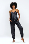Satynowa piżama koszulka + długie spodnie DAY, czerń