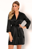 EDELINA  satynowy szlafrok - podomka, czerń