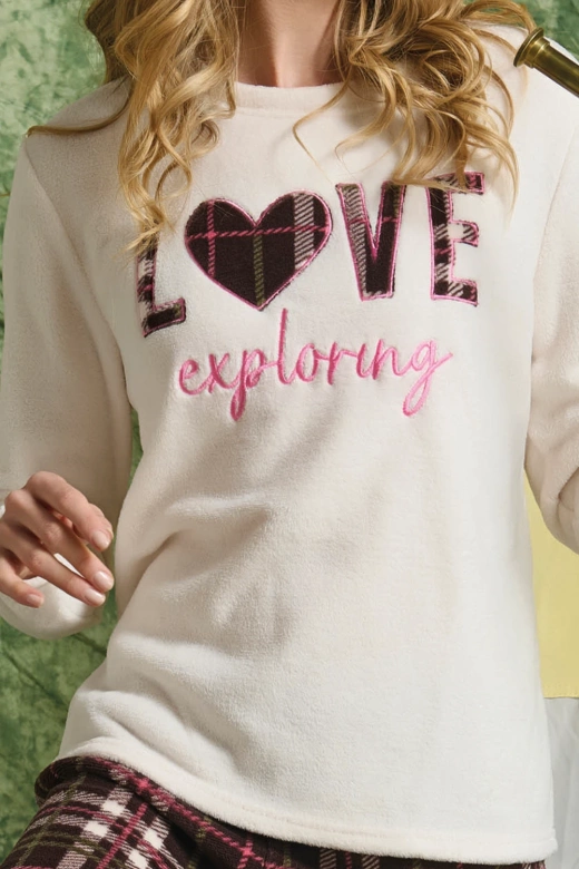 Ciepła polarowa piżama damska z napisem LILIANA, biała