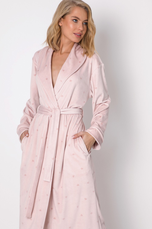 Ciepły miękki szlafrok AMANDA z serduszkami, różowy
