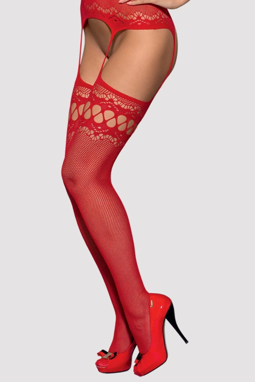 Bodystocking z Kwiatowym Wzorem Prześwitujące Zmysłowe F214, czerwone