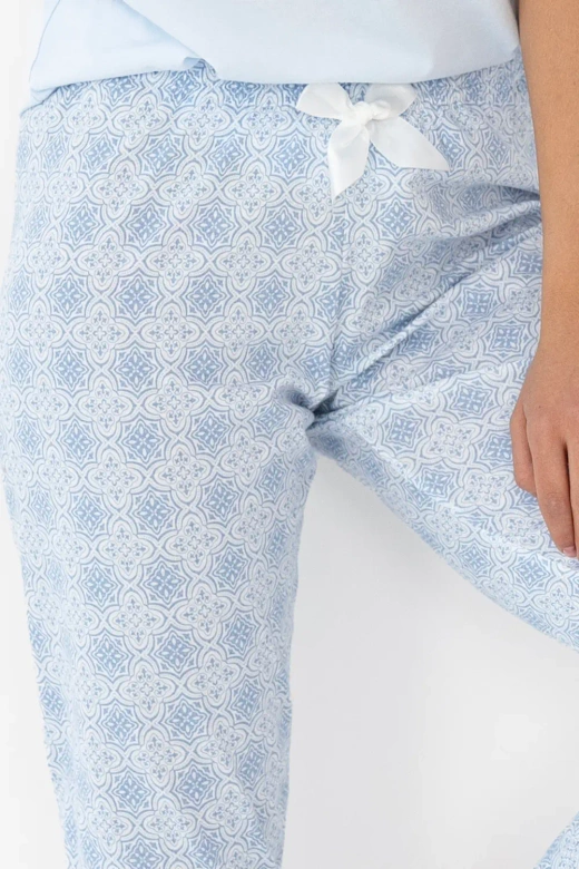 Długa piżama damska 100% bawełna Evelina, niebieska