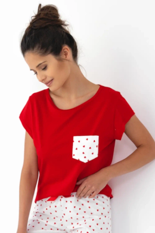 Długa piżama damska 100% bawełna Adelaide, czerwona