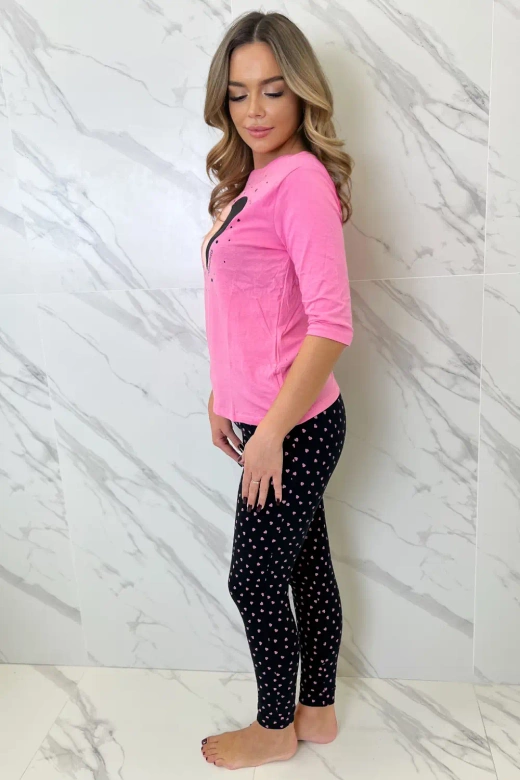 Długa damska piżama Kate 100% bawełna, różowa