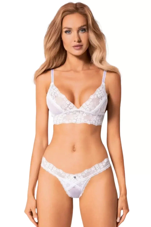 Komplet tiulowy stanik soft+stringi HEAVENLLY SET, biały