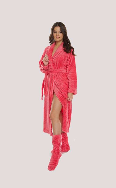 Szlafrok De Lafense 548 Melanie długi S-2XL malinowy-kropki