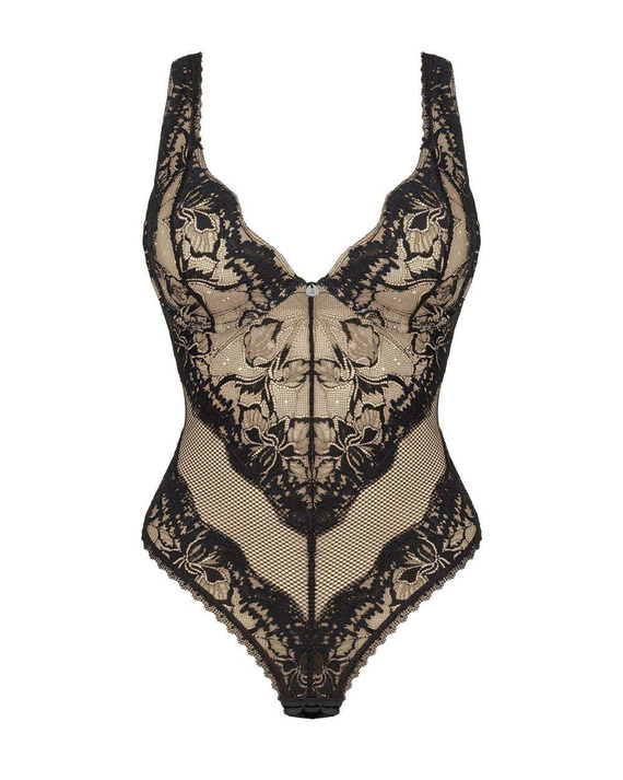 Seksowne body Olvidia Teddy z koronką, czarne